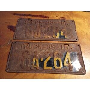 1935 Truck Idaho License Plate Matching Pair - Original Vintage Front Back